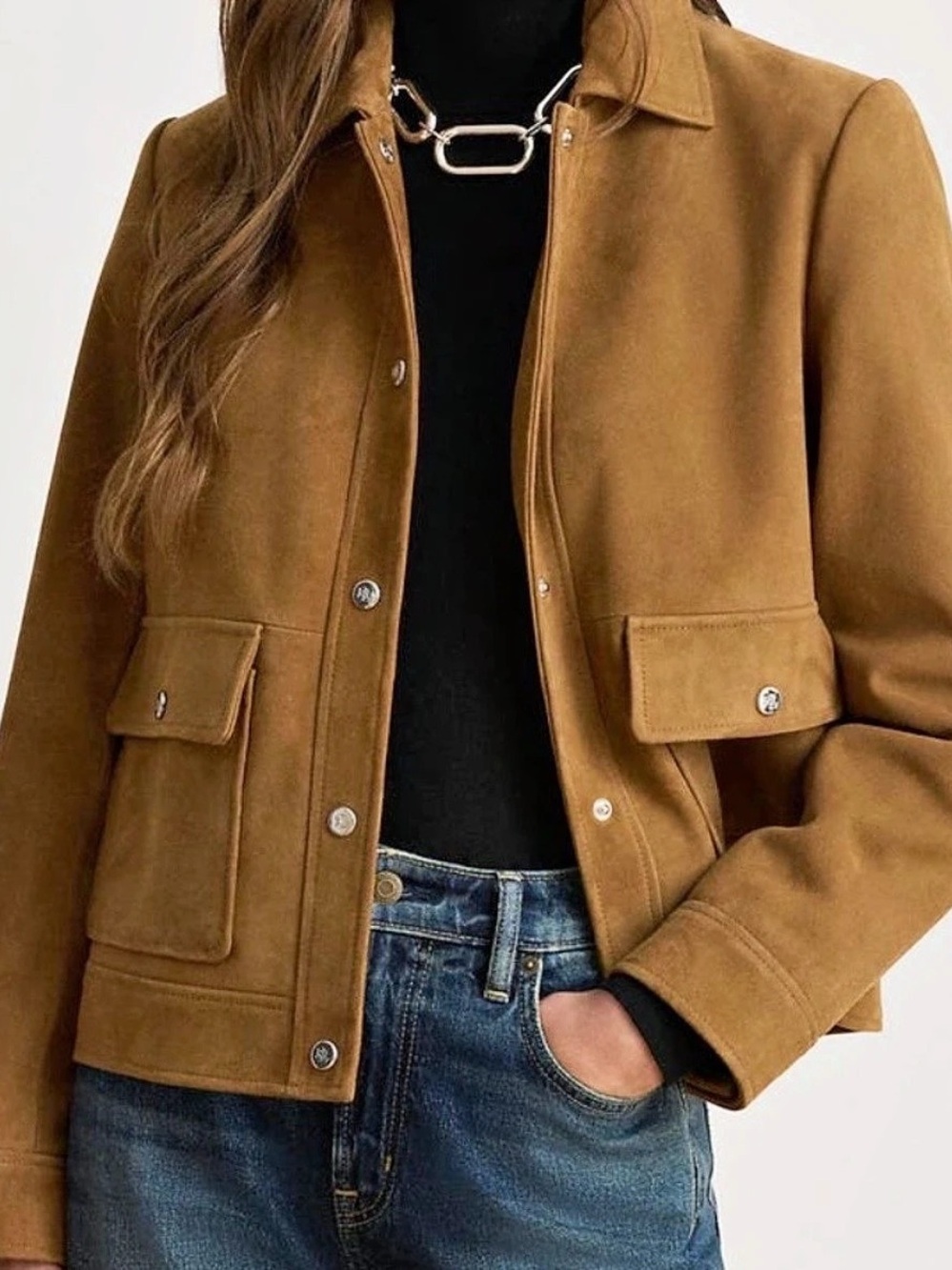 Lauren Ralph Lauren Suede Snap Front Jacket Camel Brown